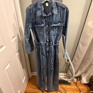 H&M &Denim Womens Blue Denim Boiler Suit S Long Sleeve Utility Coveralls Cotton